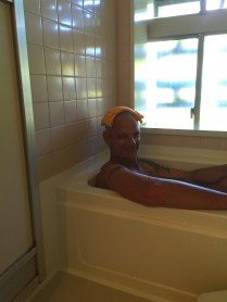 Frank with towel on head